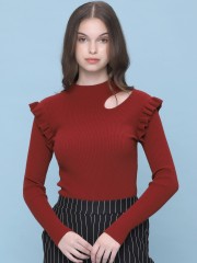 Side Cut Out Frill Knitted Top
