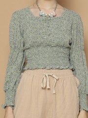 Flower Print Waist Smocked Top