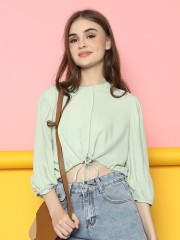 Semi Crop Covered Button Shirt