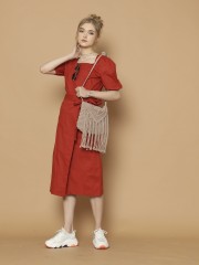 2Pcs Set Puff Sleeves Top And Ovelap Skirt