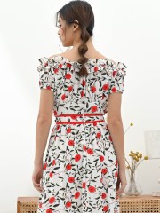 2Pcs set flower Print Latin Top and Skirt