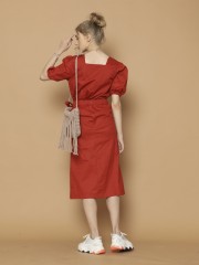 2Pcs Set Puff Sleeves Top And Ovelap Skirt