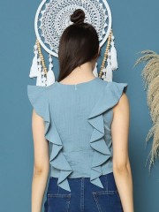 Cottage Core Ruffles Side Semi Crop Top
