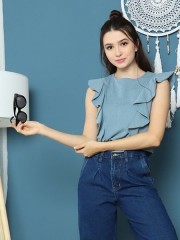 Cottage Core Ruffles Side Semi Crop Top